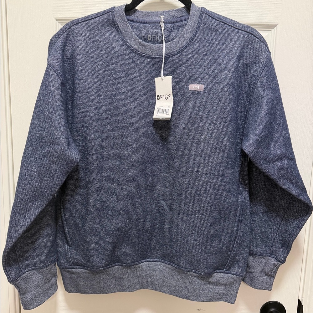 Figs Women's Lounge Crew Sweatshirt in Heathered Blue / heather denim XS NWT